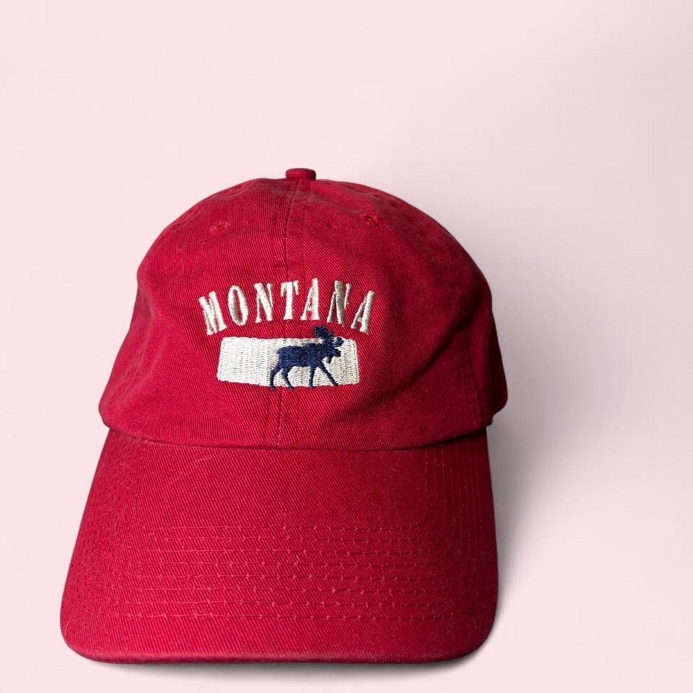 Vintage Montana Moose Embroidered Red Dad Hat Fahrenheit Adjustable Mens Cap